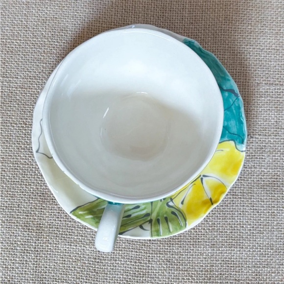 Anthropologie ? Shabby Floral Teacup And Saucer Set Hand Painted Portugal READ - Picture 5 of 8